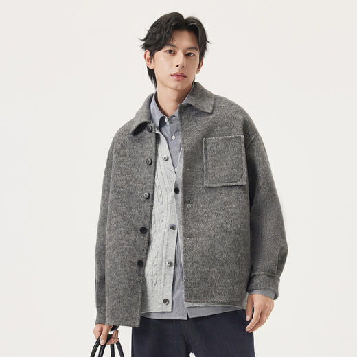 gxg.jeans男装 绵羊毛66%花灰口袋设计宽松短大衣外套 25年冬新品 商品图2