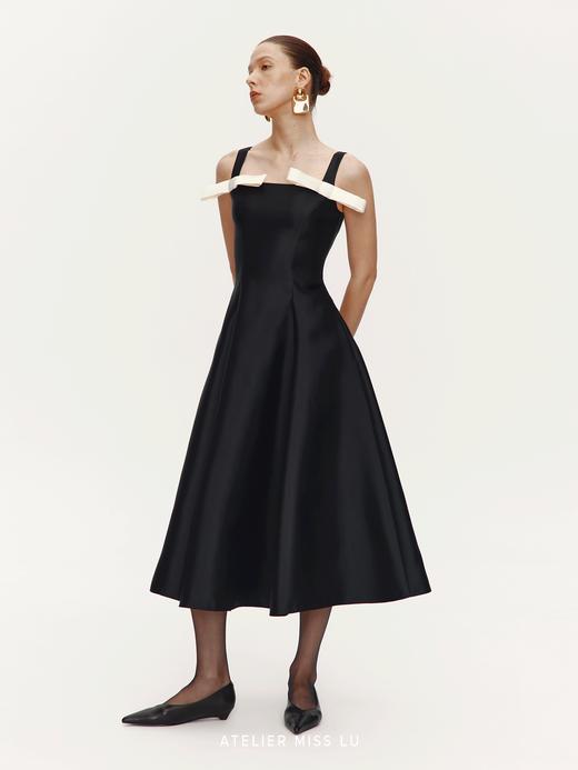 【阿芙罗神幕】撞色蝴蝶结拼接光泽感大摆礼服长裙 商品图2