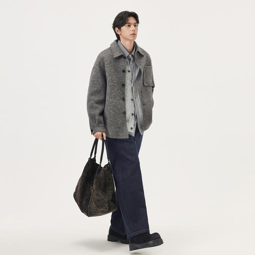 gxg.jeans男装 绵羊毛66%花灰口袋设计宽松短大衣外套 25年冬新品 商品图3