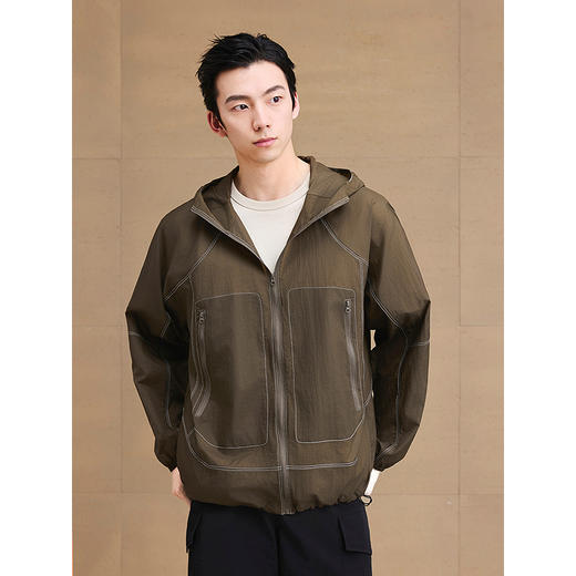 【防晒凉感】GXG男装 不规则车线设计防晒服连帽夹克外套25夏新品 商品图2