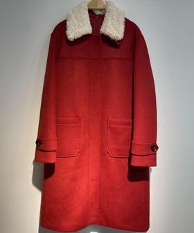 215 CS拼接毛绒领百搭呢绒长款外套31225（红） 冬季 315124032105