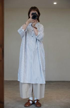 （g）细条纹衬衫领连衣裙
