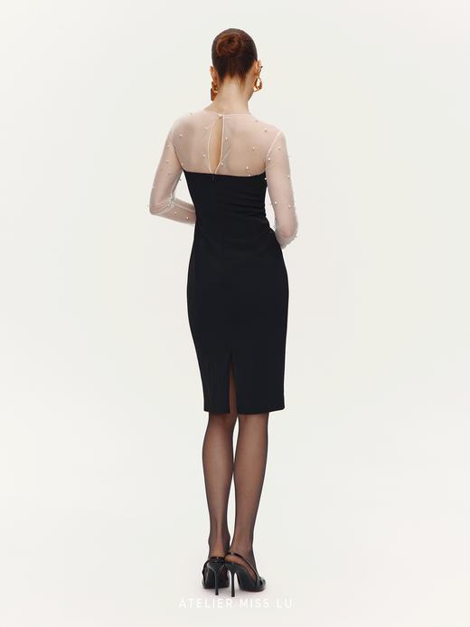 【珍珠星辰】珍珠点缀纱纱拼接蝴蝶结收腰连衣裙 商品图3