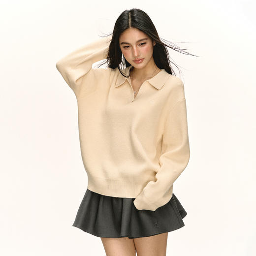 Ariseism 美式复古设计感宽松翻领毛衣外套女秋季新款上衣 商品图2