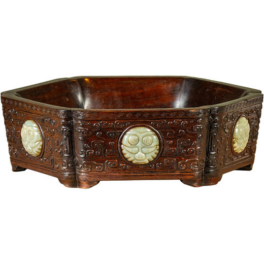 清中期	红木嵌玉云纹六角赏盆 商品图5
