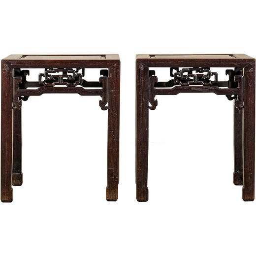 清	红木如意纹卡子花四面平方凳（一对） 商品图5