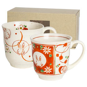 赤绘花兔子情侣马克杯