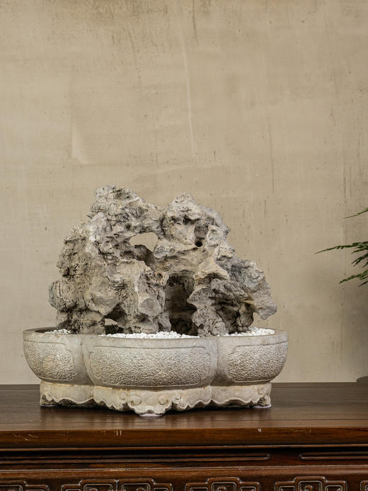 清	太湖石文房赏石（海棠形石盆） 商品图0