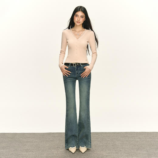 Ariseism 美式复古设计感牛仔裤女秋季新款修身长裤子 商品图4