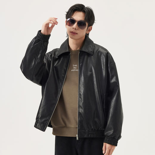 gxg.jeans男装  pu皮简约休闲时尚宽松翻领夹克外套男士 25秋新品 商品图1