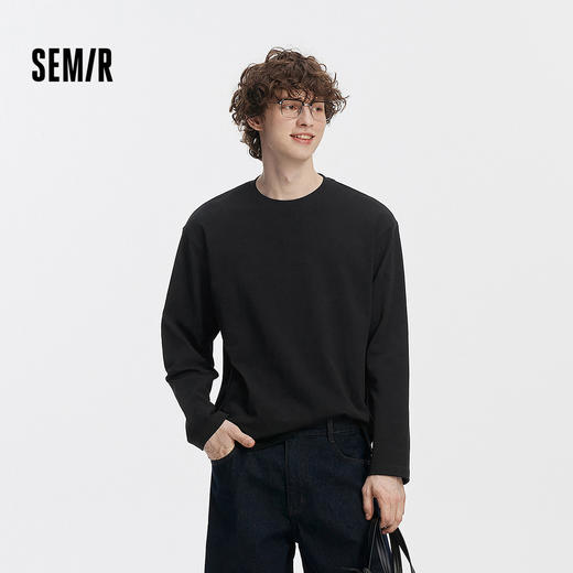 [商场同款]森马长袖T恤男纯棉打底衫2025春秋新款纯色内搭情侣款 商品图1