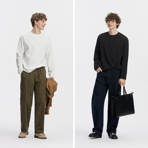 [商场同款]森马长袖T恤男纯棉打底衫2025春秋新款纯色内搭情侣款 商品图4