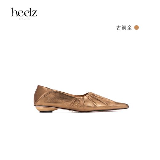【小金鞋】heelz设计师手工鞋履|手工褶皱金属羊皮深口奶奶鞋 2公分 商品图2