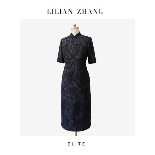 E“定制”——静奢风———“暗夜繁花”——新中式黑色立体剪花旗袍 2501070 商品图0