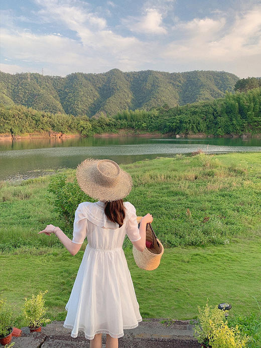 金蘑菇菇【白色海岸】长短款~轻盈荷叶领法式连衣裙 商品图2