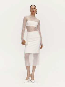 【珍珠女王】珍珠点缀纱纱拼接直身半裙