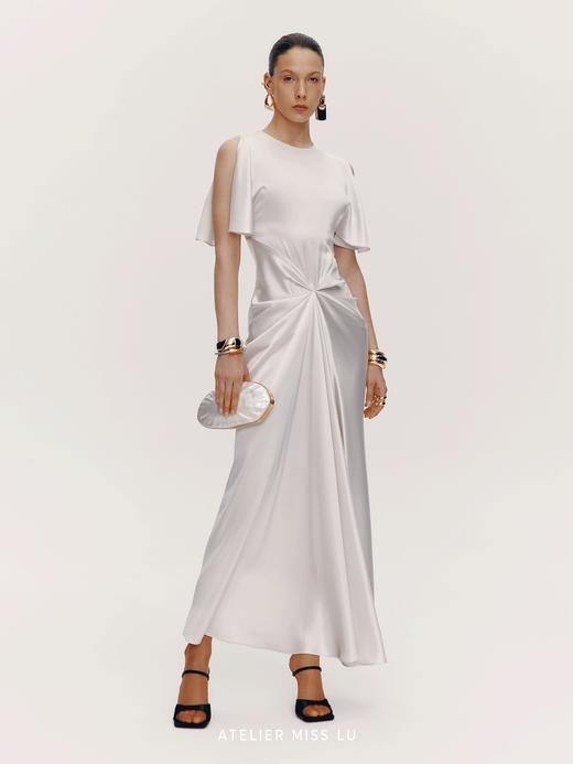 【披星戴月】立裁垂褶醋酸混纺飘袖礼服长裙 商品图1