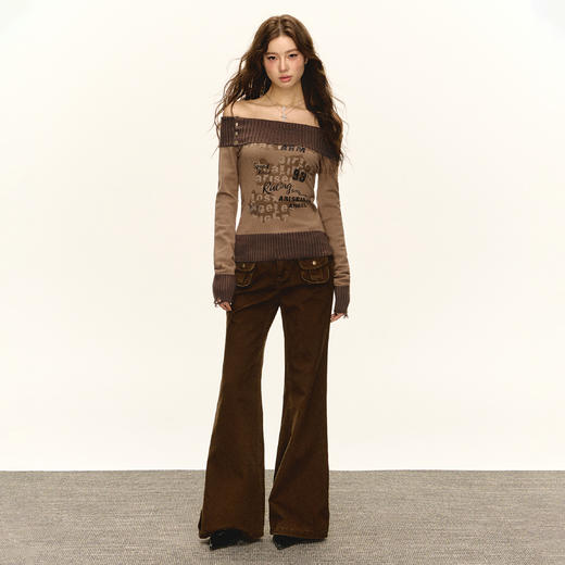 Ariseism 美式复古设计感一字肩毛衣女秋季新款显瘦上衣 商品图4