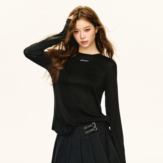 Ariseism 美式复古设计感微透长袖T恤女秋季新款辣妹修身上衣 商品图2
