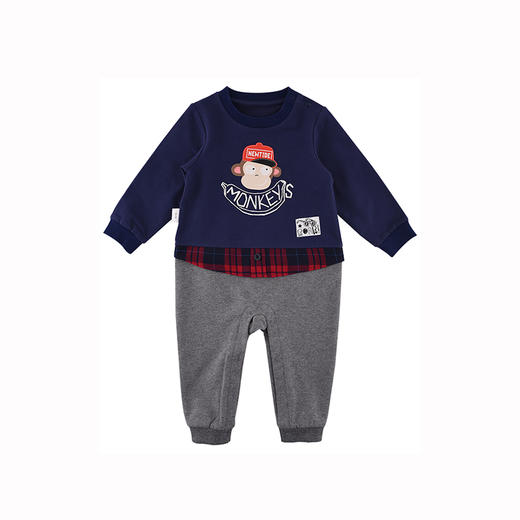 棉果果春秋季男童小毛圈假两件套头哈衣连体衣M312727219489 商品图0