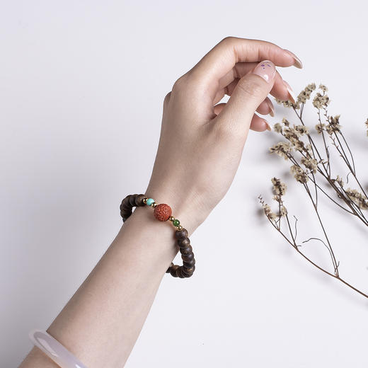 xy0479沉香+绿松南红回纹珠手串 商品图8