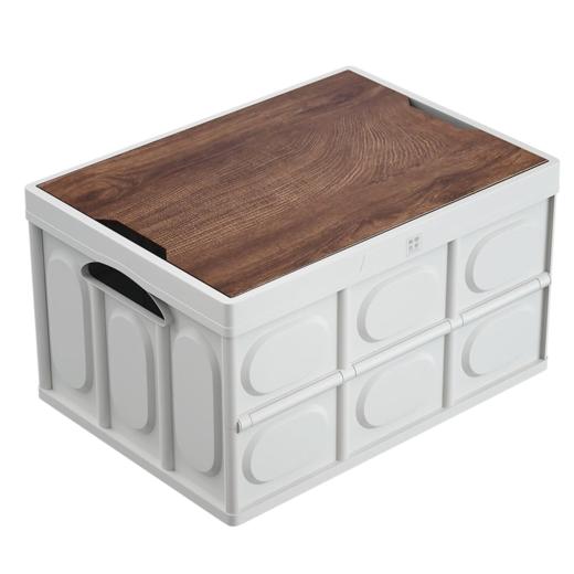 美穗吉家(mihooce)木盖便携折叠箱露营收纳箱户外折叠箱收纳箱子 木纹白55L 商品图5