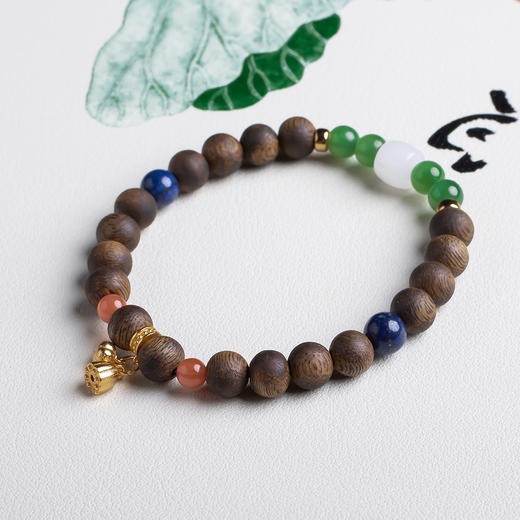 xy0473沉香+和田玉青金南红莲蓬手串 商品图3