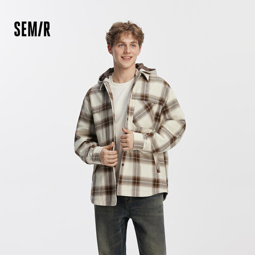 [商场同款]森马夹克男可拆卸连帽外套格纹上衣2025秋新款休闲百搭 商品图1