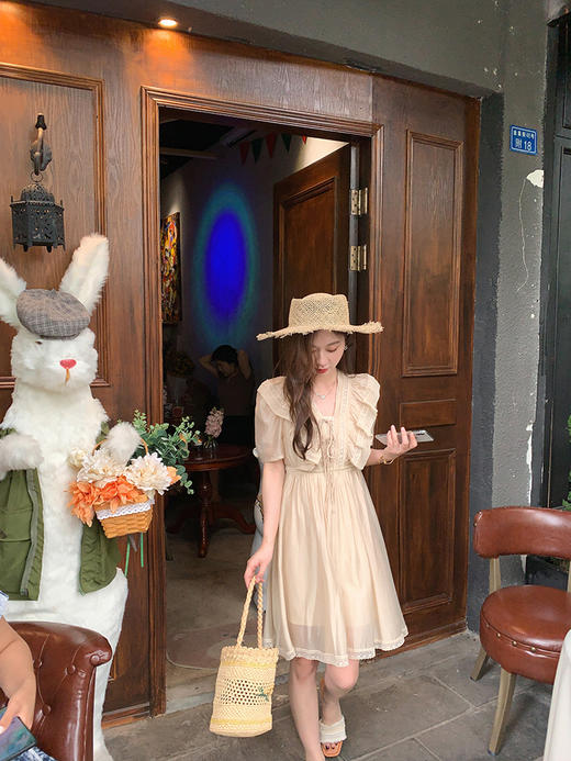 金蘑菇菇【白色海岸】长短款~轻盈荷叶领法式连衣裙 商品图11