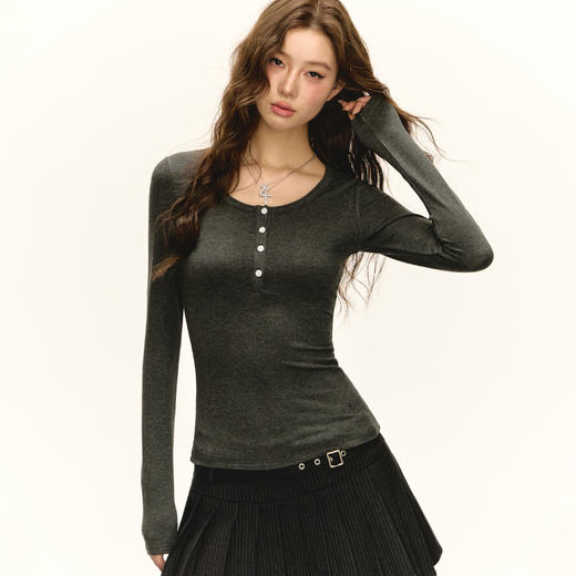 Ariseism 美式复古设计感长袖T恤女秋季新款辣妹修身上衣 商品图3