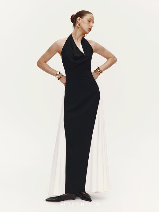 【人鱼舞会】撞色鱼尾设计垂荡拼色领露背大摆礼服长裙 商品图3