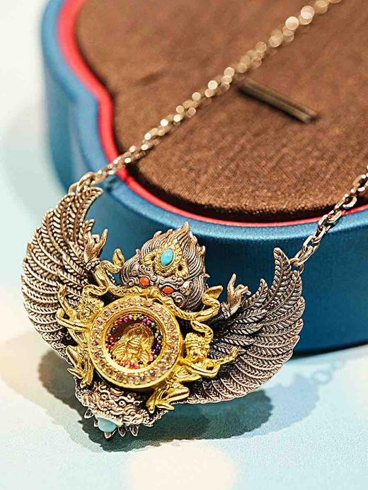 S925纯银镀金精工大鹏鸟吊坠大鹏金翅鸟随身复古做旧吊坠 商品图0