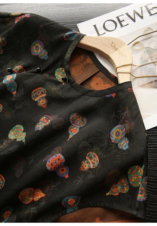 新中式老钱风含真丝花萝红云纱双面提花斜襟旗袍衫 商品图8