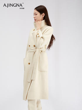 【商城同款】阿菁娜保暖设计感立领桑蚕丝绵羊毛大衣F30D211051