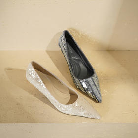 Westory2025年秋季鎏光珠片尖头中跟单鞋宴会鞋通勤浅口鞋W25CE76221