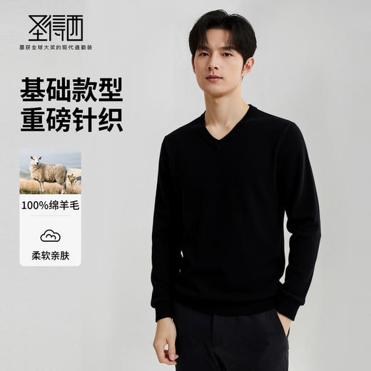 【100%绵羊毛】圣得西男士基础款型重磅针织衫2025秋季新款百搭毛衣 商品图1