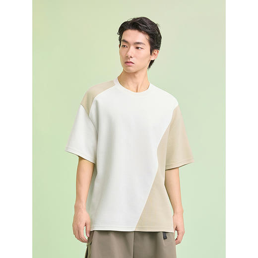 GXG男装 圆领T恤撞色拼接上衣短袖针织 2025夏季新品 商品图3