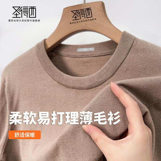 圣得西男士娟丝绒平板薄毛衫2025秋季柔软易打理时尚百搭针织衫 商品图3
