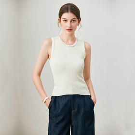 「自」全新升级【铂金会员257/天猫339/差价82】(93942)洛诗琳百搭钉珠内搭背心2025夏季修身显瘦针织打底衫上衣女
