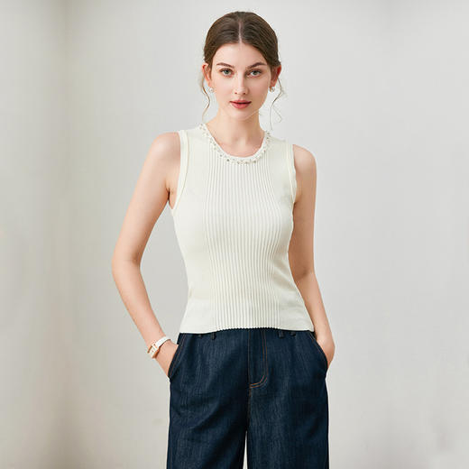 「自」全新升级【铂金会员257/天猫339/差价82】(93942)洛诗琳百搭钉珠内搭背心2025夏季修身显瘦针织打底衫上衣女 商品图0