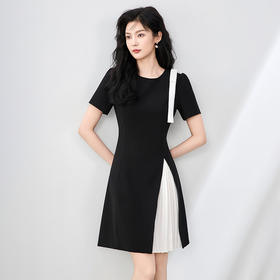 「高货wl」全新升级【铂金会员330/天猫439/差价109】(02901)洛诗琳法式不规则蝴蝶撞色连衣裙2025夏季气质收腰百褶裙