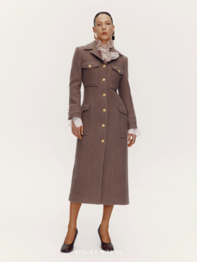 【冬日赫拉】复古口袋设计绵羊毛修身长款大衣