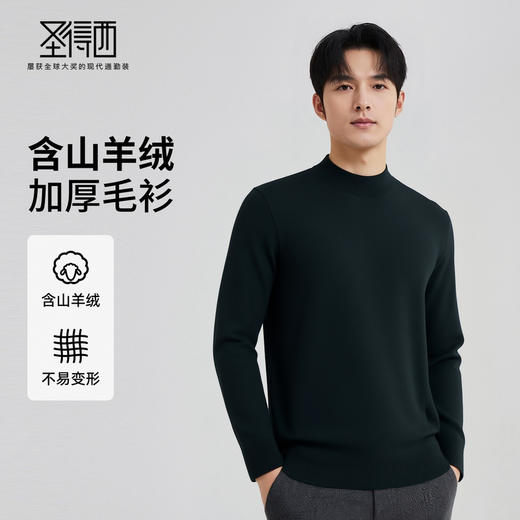 【含山羊绒】圣得西男士保暖锁温半高领针织衫2025秋季新款百搭毛衣 商品图0