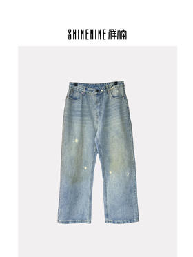 W413931645做旧直筒牛仔裤