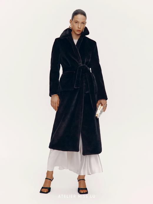 【泰迪拥抱】仿皮草翻领长款浴袍式大衣外套 商品图2