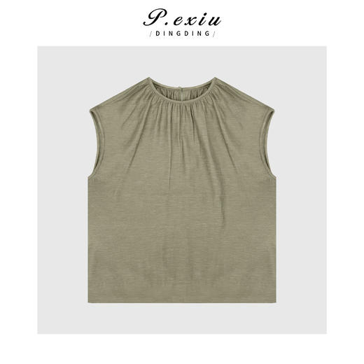 04-3潘依绣丁丁宠粉PanYiXiu/潘依绣天丝醋酸复古褶皱设计无袖衬衫 W-63201 商品图0