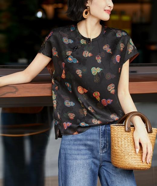 新中式老钱风含真丝花萝红云纱双面提花斜襟旗袍衫 商品图2