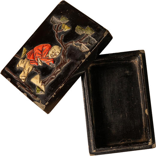 清	大漆百宝嵌松下童子盖盒 商品图5