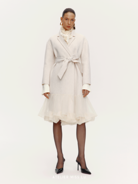 【雨后睡莲】多层纱纱下摆拼接绵羊毛双面呢长款大衣