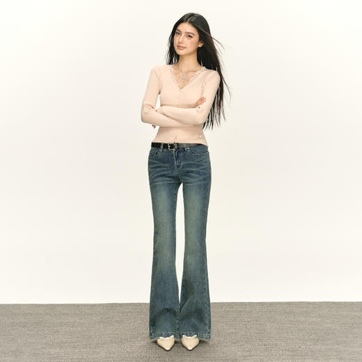 Ariseism 美式复古设计感牛仔裤女秋季新款修身长裤子 商品图3